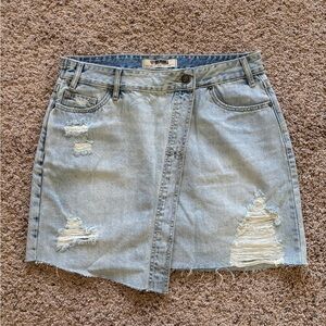 Rock & Roll Cowgirl Light Blue Distressed A-Line Skirt